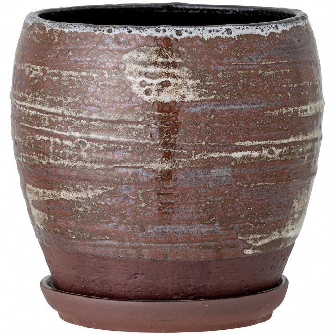 블루밍빌 Calla Pot With 소서 18 5 cm 스톤웨어 브라운 Bloomingville Calla Pot With Saucer Ø18 5 cm Stoneware  Brown 01252