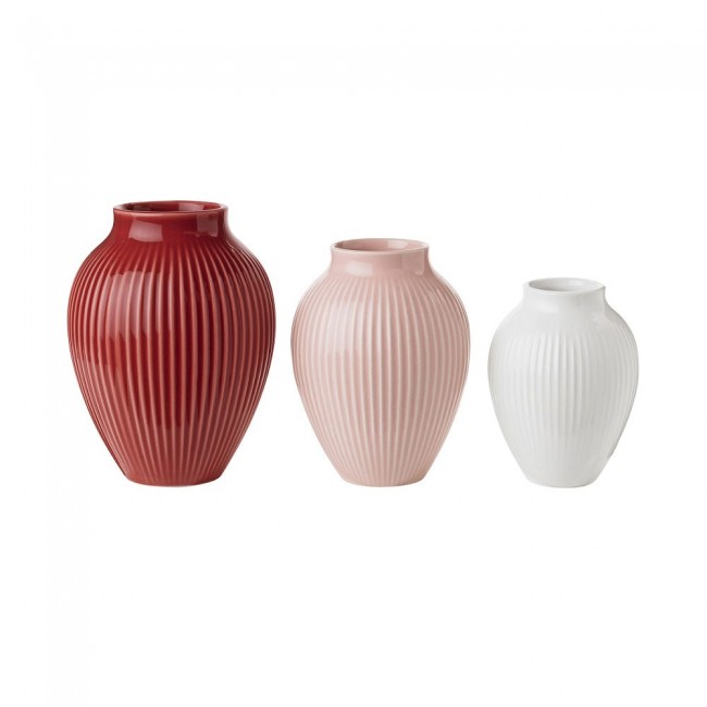 크납스트럽 세라믹 화병 꽃병 Grooved 3-pack 보르도 / 핑크 / 화이트 Knabstrup Keramik Vase Grooved 3-pack  Bordeaux / Pink / White 01087