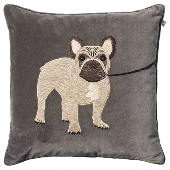샤트왈앤욘손 Embroidered 프렌치 Bull 도그 쿠션 커버 50x50 cm Grey Chhatwal & Jonsson Embroidered French Bull Dog Cushion Cover 50x50 cm  Grey 02329