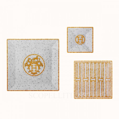 에르메스 Mosaique au 24 gift set of 3 사각 스퀘어 접시 (n°1 to n°3) Hermes Mosaique au 24 gift set of 3 square plates (n°1 to n°3) 00070