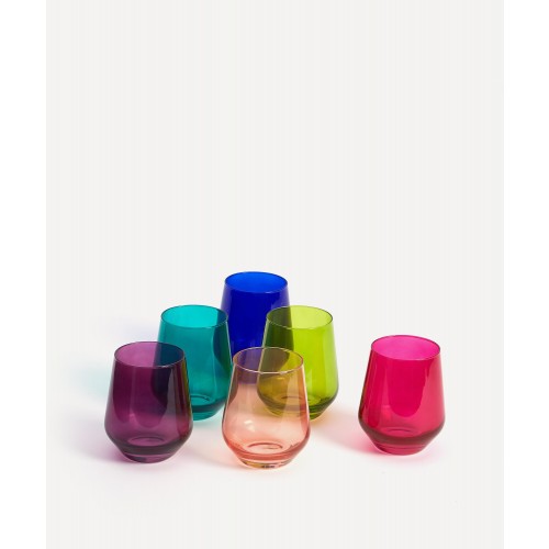 에스텔 컬러드 글라스 레인보우 Jewel Stemless 레드 와인잔 6세트 구성 Estelle Colored Glass Rainbow Jewel Stemless Wine Glasses Set of Six 00299