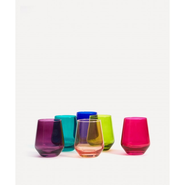 에스텔 컬러드 글라스 레인보우 Jewel Stemless 레드 와인잔 6세트 구성 Estelle Colored Glass Rainbow Jewel Stemless Wine Glasses Set of Six 00299