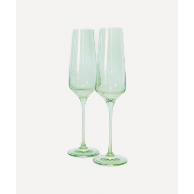 에스텔 컬러드 글라스 Mint 그린 샴페인 플루트 2세트 구성 Estelle Colored Glass Mint Green Champagne Flutes Set of Two 00282