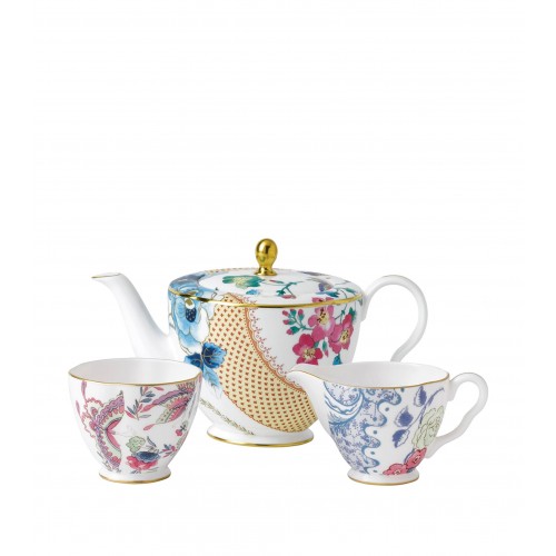 웨지우드 버터플라이 Bloom 티포트 Creamer and Sugar 볼 Set Wedgwood Butterfly Bloom Teapot  Creamer and Sugar Bowl Set 01525