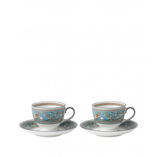 웨지우드 Florentine 터쿼이즈 티컵S and 소서 (Set of 2) Wedgwood Florentine Turquoise Teacups and Saucers (Set of 2) 01370