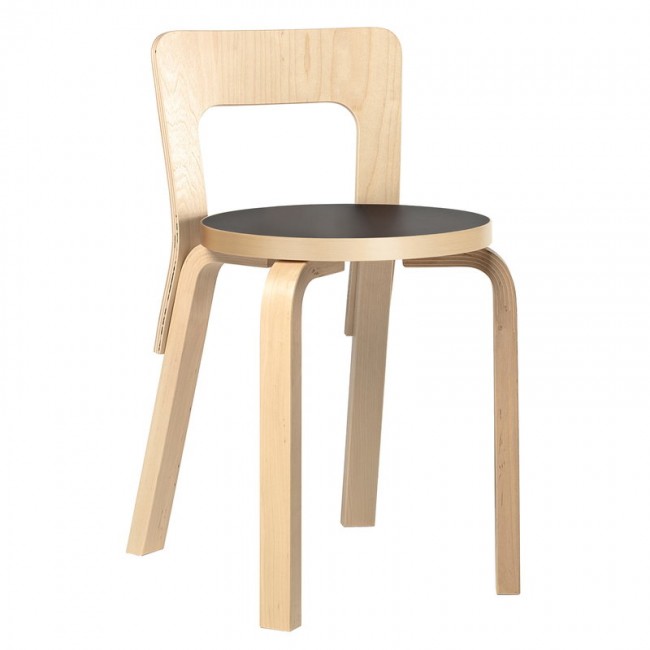 ARTEK 알토 체어 65 birch - 블랙 리놀륨 Artek Aalto chair 65  birch - black linoleum 01927