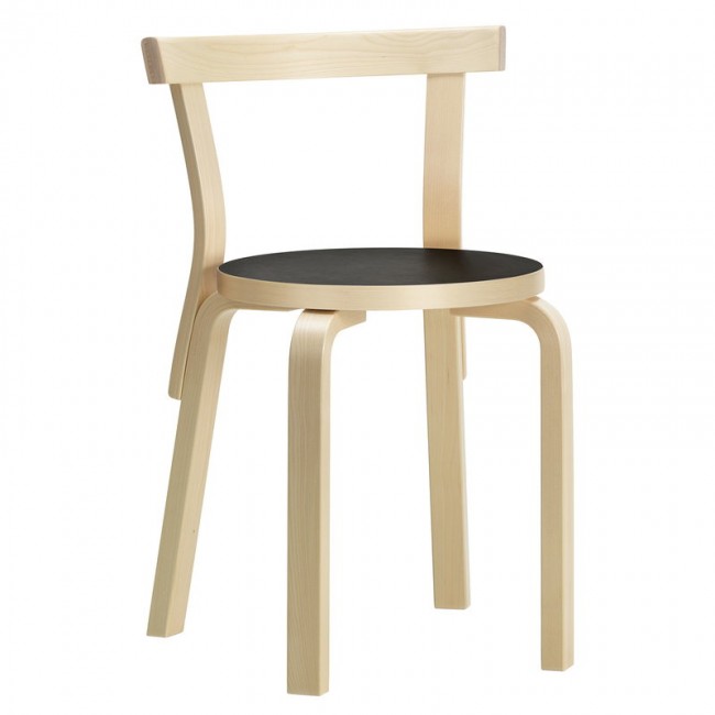 ARTEK 알토 체어 68 birch - 블랙 리놀륨 Artek Aalto chair 68  birch - black linoleum 01850