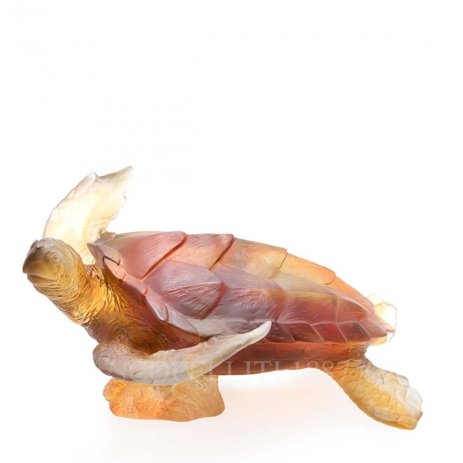 DAUM 크리스탈 Sea Turtle Mer de Corail 라지 Amber NUMBE레드 에디션 Daum Crystal Sea Turtle Mer de Corail Large Amber Numbered Edition 02598