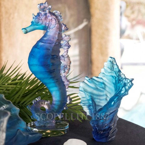 DAUM 크리스탈 SEA홀스 Mer de Corail 블루 핑크 NUMBE레드 에디션 Daum Crystal Seahorse Mer de Corail Blue Pink Numbered Edition 02579