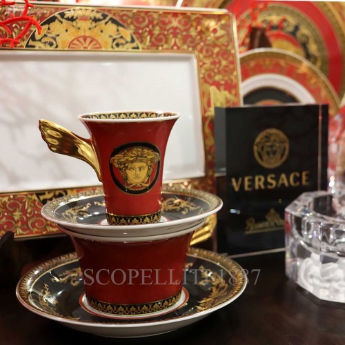베르사체 Gift Set of 6 에스프레소 컵S and 소서 메두사 Red Versace Gift Set of 6 Espresso Cups and Saucers Medusa Red 02151