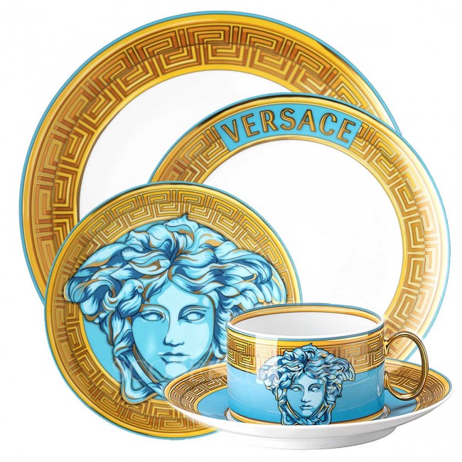 베르사체 New 메두사 Amplified 블루 Coin 5 피스 P레이스 Setting Versace New Medusa Amplified Blue Coin 5 Piece place Setting 02079