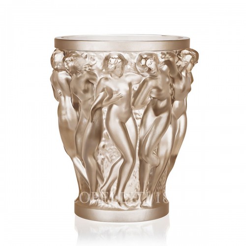 LALIQUE Bacchantes 크리스탈 화병 꽃병 골드 Luster Lalique Bacchantes Crystal Vase Gold Luster 01796