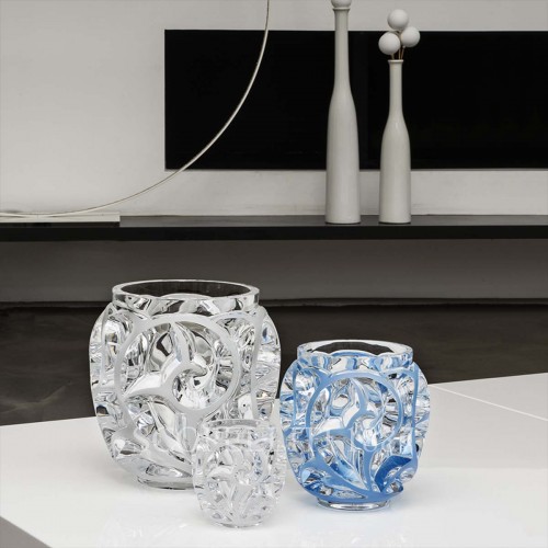 LALIQUE Tourbillons 화병 꽃병 Clear with 블루 Lalique Tourbillons Vase Clear with Blue 01791
