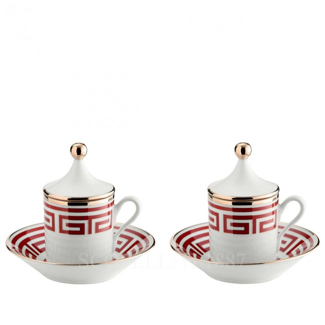 GINORI 1735 Gift Set of 2 커피잔S with Lid Labirinto Red Ginori 1735 Gift Set of 2 Coffee Cups with Lid Labirinto Red 01031