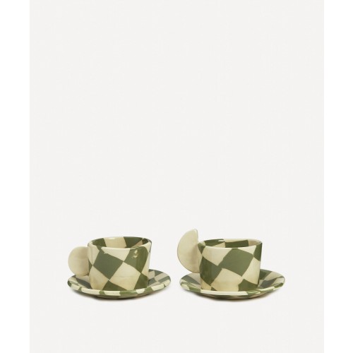헨리 홀랜드 스튜디오 그린 and 화이트 Checkerboard Tea 컵 세트 Henry Holland Studio Green and White Checkerboard Tea Cup Set 00507