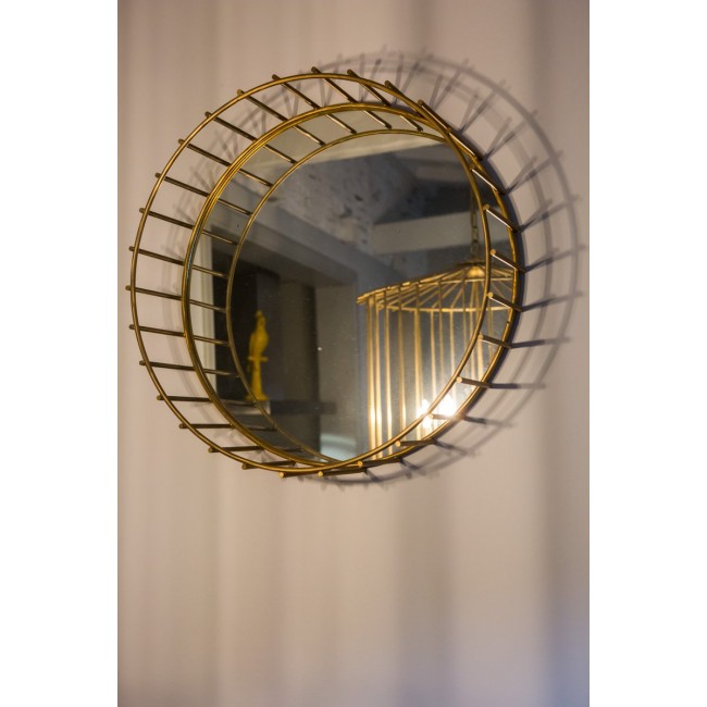 Brass Brothers Round Cage 거울 with 리니어 Design by Niccolo De Ruvo for 25308