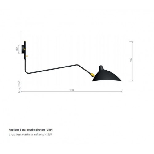 Indoor mi_d-Century Modern 블랙 One 로테이팅 커브드 암 월 Lamp by 세르주 무이 for 22631
