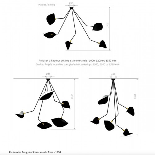 Modern 블랙 Five Curved 고정형 암스 스파이더 천장등/실링 조명 by 세르주 무이 19938
