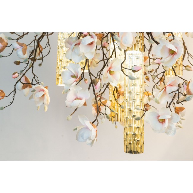 브이지NEWTREND 라지 Round 플라워 Power 핑크-CREAM Magnolia 샹들리에 with 24k 골드 Pipes fro. Italy 18390