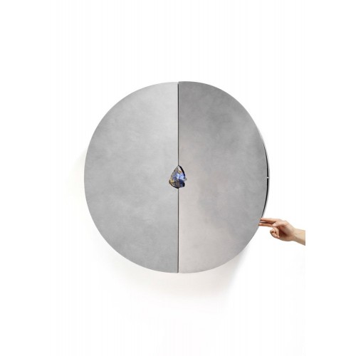 Pierre De Valck Oxidized and Waxed 알루미늄 Round Cabinet with 블루 Stone by 15325
