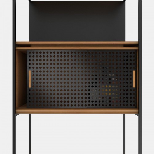 Modiste Furniture 901 시스템 선반 in American 화이트 Oak & Textured Matt 블랙 메탈 fro. 15041
