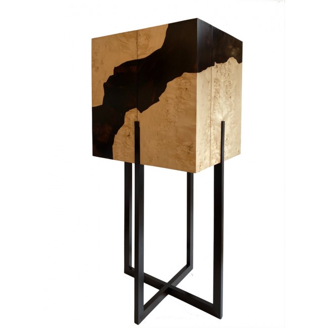 Fracture Cabinet in Maple Burr and Ebony Marquetry by D.Driani Creation 14415