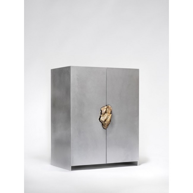 Pierre De Valck Oxidized and Waxed 알루미늄 Cabinet with 브라운 Stone by 14177