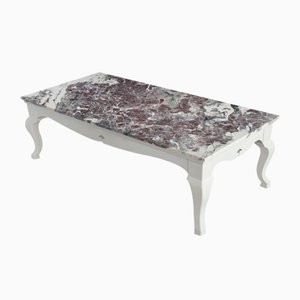 Cupioli Luxury Living 직사각형 커피 테이블 Red Paonazzo Marble Top and 화이트ED Wooden Base Handmade frolm 09563