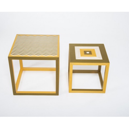 Architetti Artigiani Anonimi Partenope 커피 테이블S in Zg & Qg Pattern Marquetry by Set of 2 09037