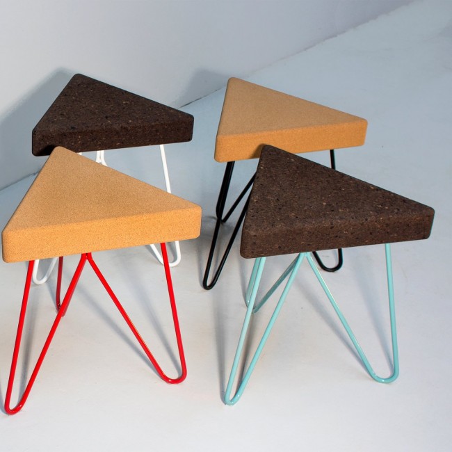 Galula Tres 스툴 in Light Cork with Red Legs by Mendes Macedo for 07229