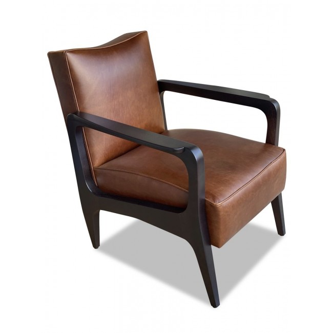 Casa Botelho Art Deco Inspired Atena 암체어 팔걸이 의자 in 월넛 블랙 Ebony & Moka Bull 레더 by 02025