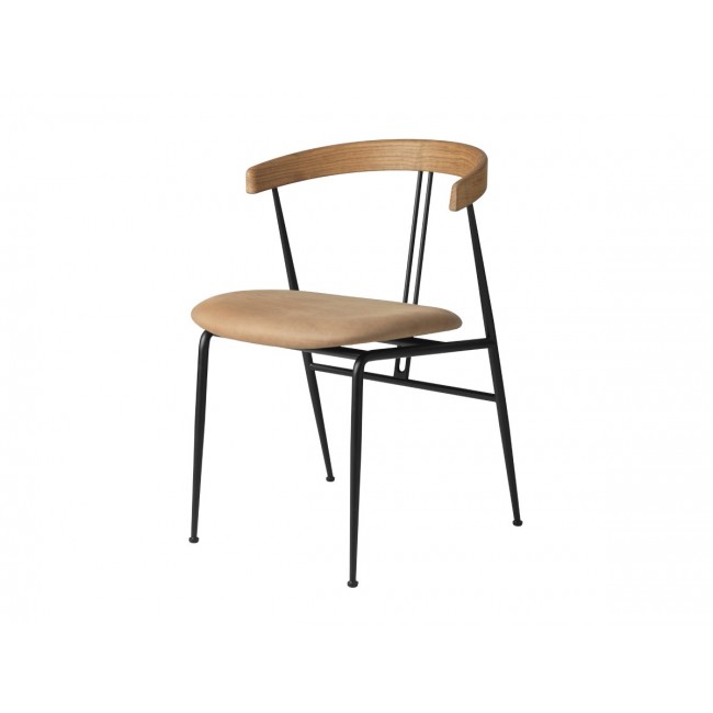 구비 Violin 다이닝 체어 의자 - Seat Upholstered 레더 American 월넛 Gubi Dining Chair Leather Walnut 02698
