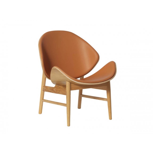 웜 노르딕 The 오렌지 라운지체어 - Fully Upholstered 레더 화이트 오일 오크 프레임 Warm Nordic Orange Lounge Chair Leather White Oiled Oak Frame 01063