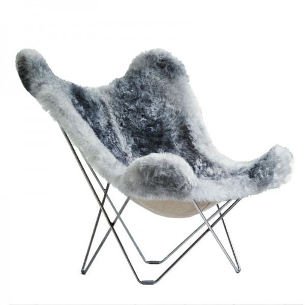 쿠에로 Design Sheepskin 버터플라이 체어 의자 – Iceland 마리포사 네츄럴 Grey Cuero Butterfly Chair Mariposa Natural 00977
