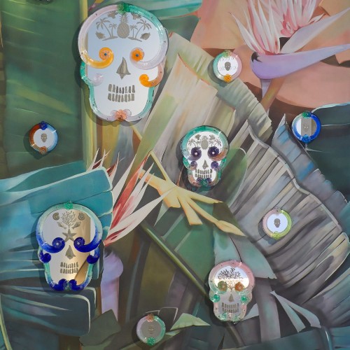 Ongaro & Fuga 블루 and 그린 Pop Skull 거울 By Bradley Theodore 17086
