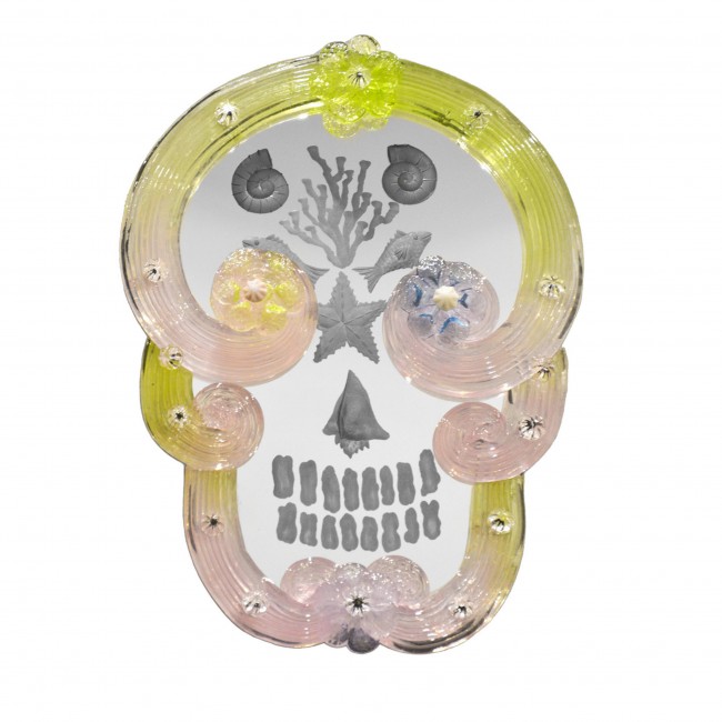 Ongaro & Fuga 옐로우 and 핑크 Small Pop Skull 거울 By Bradley Theodore 17083