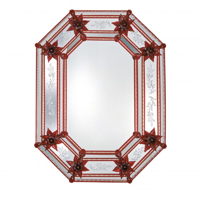 Fratelli Tosi Serenella Red 플라워S Murano 글라스 거울 16390