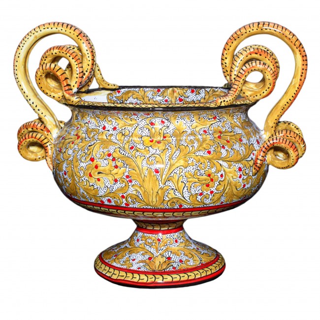 Idea Ceramica Ruby And 옐로우 Damask Amphora with Snake Handles 14867