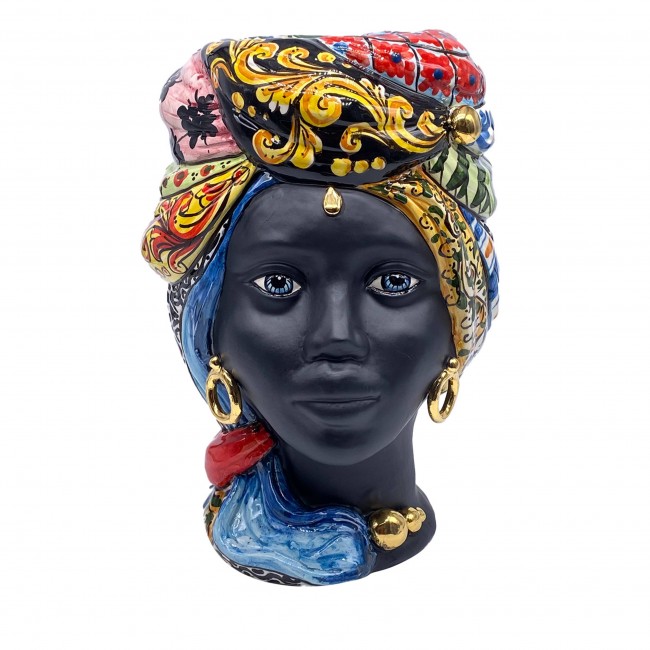 DD Ceramiche Siciliane Lady 골드 Anubi Moors Head 화병 꽃병 14716