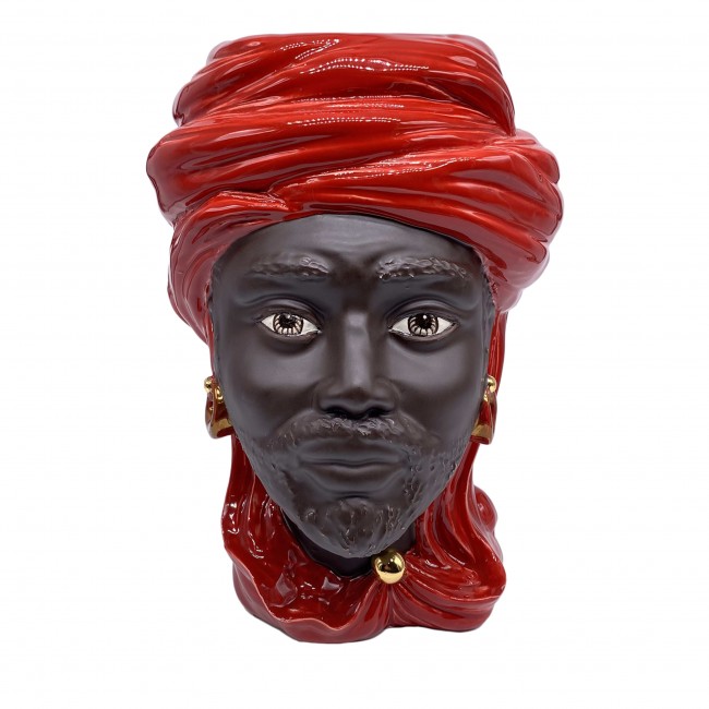 DD Ceramiche Siciliane Man Red 골드 Anubi Moors Head 화병 꽃병 14711