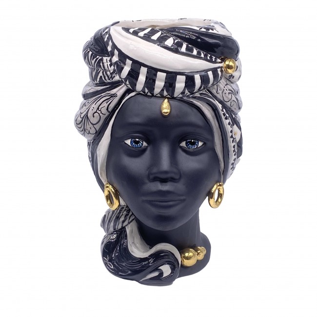 DD Ceramiche Siciliane Anubi Lady 블랙-AND-화이트 Moors Head 화병 꽃병 14650
