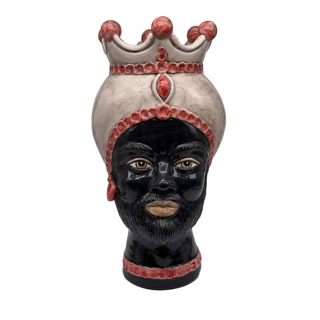 DD Ceramiche Siciliane Luis Giant Man Red 스피어S Moors Head 화병 꽃병 14588