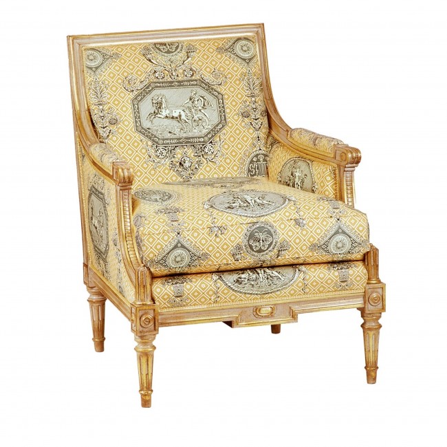 Cugini Lanzani Louis XVI-Style Toile-de-Jouy Bergere 암체어 팔걸이 의자 03256