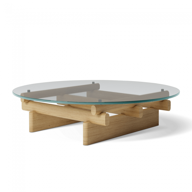까시나 센구 커피 테이블 라운드 120 x h30 cm - 내추럴 오크 / 클리어 글라스 00149