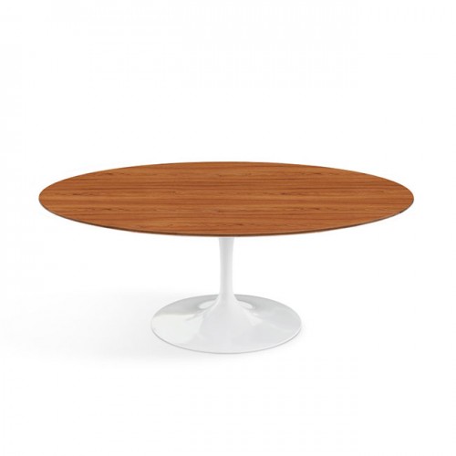 놀 사리넨 커피 테이블 (107x70 타원형) - 화이트 베이스 & 티크 00463
