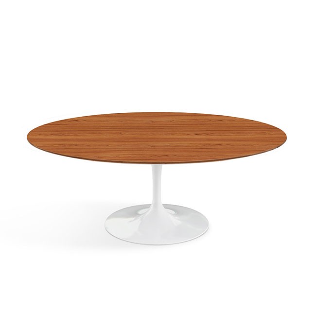 놀 사리넨 커피 테이블 (107x70 타원형) - 화이트 베이스 & 티크 00463