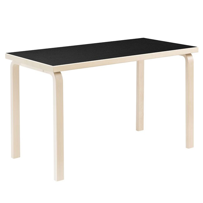 아르텍 알토 직사각 테이블 81A (150 x 75 cm) - 레그 엣지: 버치 클리어 & 탑: 리놀륨 블랙 14602