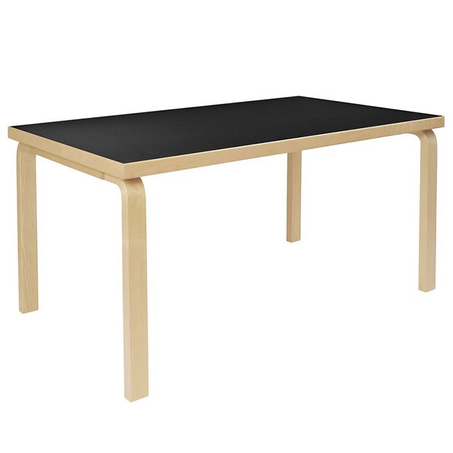 아르텍 알토 직사각 테이블 82A (150 x 85 cm) - 레그 엣지: 버치 네츄럴 & 탑: 블랙 리놀륨 14571